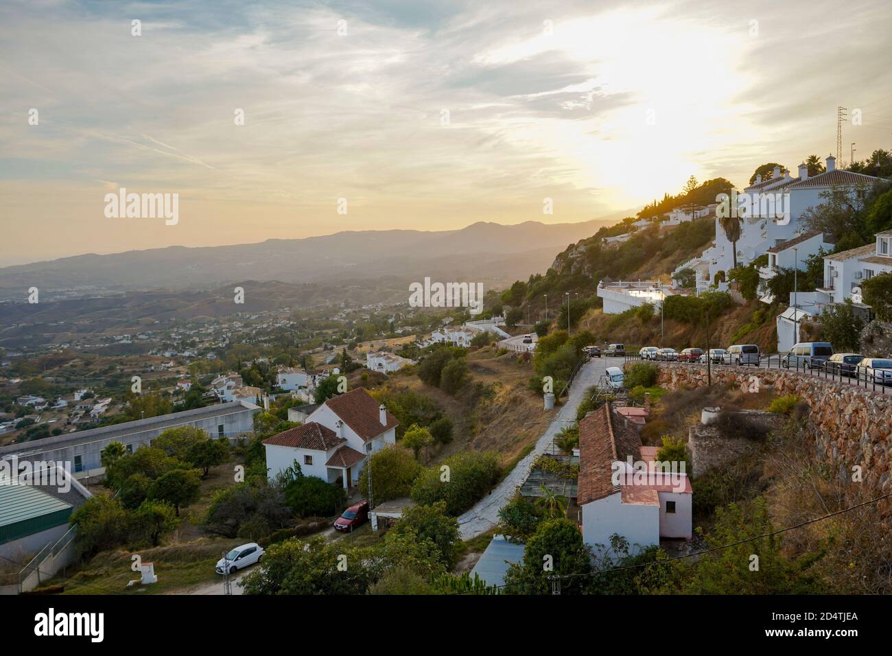 Campagna di Mijas durante il tramonto, nel sud della Spagna, Costa del sol, Andalusia. Foto Stock
