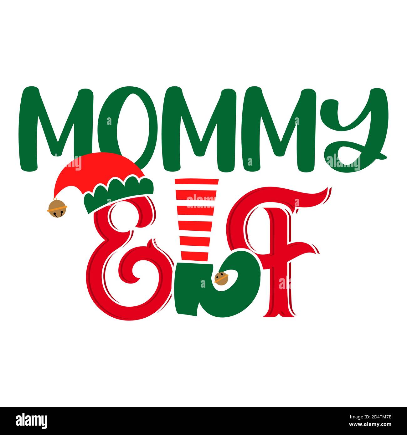 Mummy Elf - frase per Natale vestiti Madre o brutto maglioni. Lettere disegnate a mano per biglietti d'auguri natalizi, inviti. Adatto per t-shirt, tazza, g Illustrazione Vettoriale