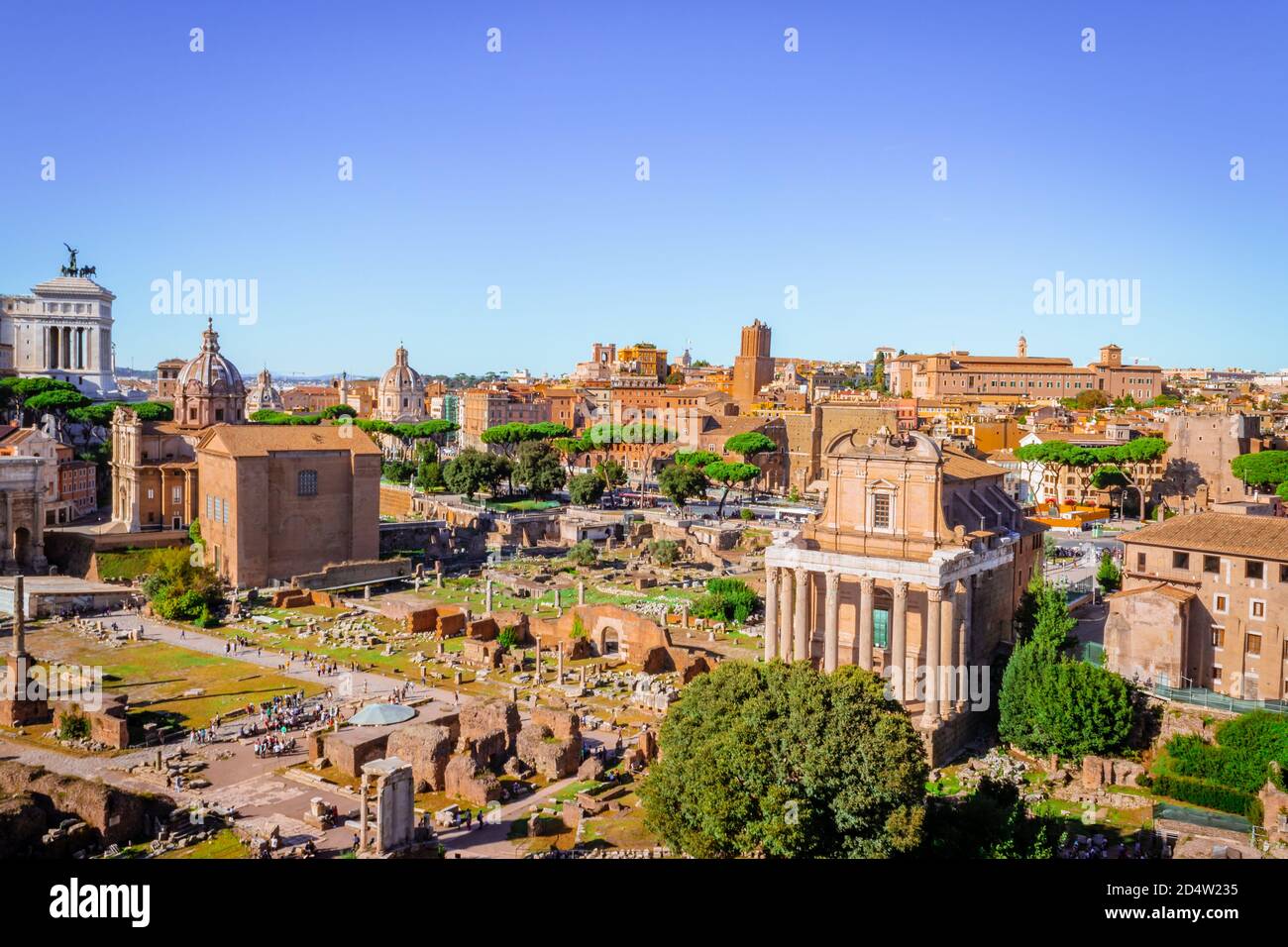 Vista del Foro Romano, antiche rovine romane a Roma, Roma, Italia, Europa Foto Stock