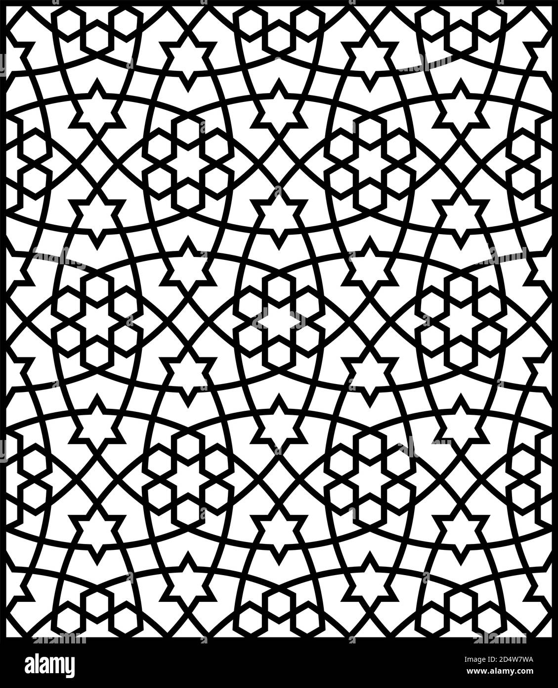 Decorazioni geometriche senza cuciture basate su arte islamica tradizionale.Thick Black Lines.Great disegno per tessuto,tessuto,copertina,carta da imballaggio,sfondo,laser c Illustrazione Vettoriale