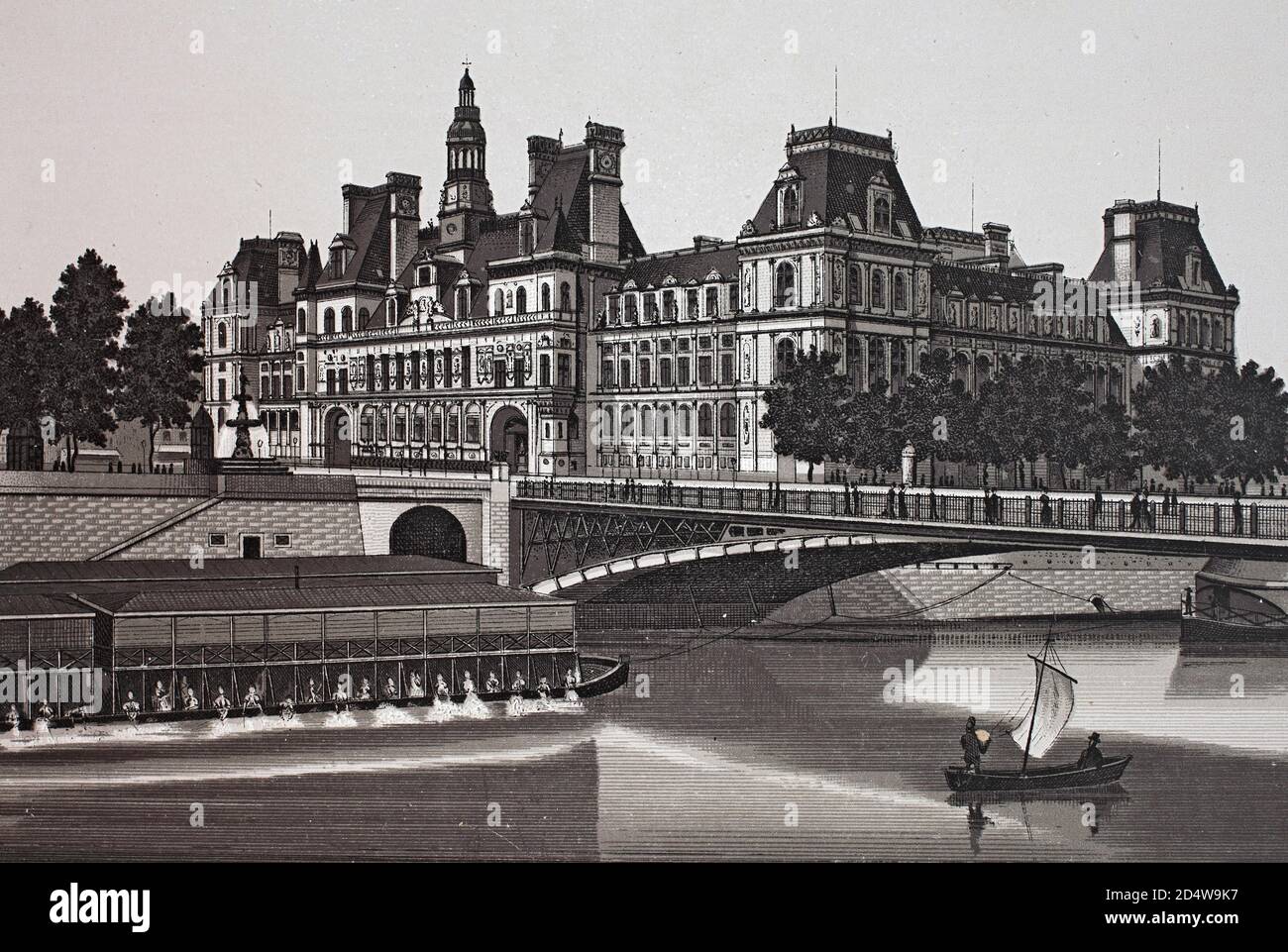 Parigi, Nouvel Hotel de Ville, Francia, storica incisione in rame-plate dal 1860 Foto Stock