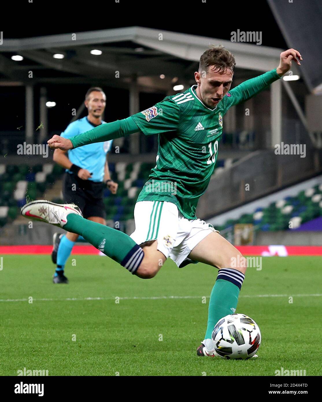 Gavin Whyte dell'Irlanda del Nord durante la UEFA Nations League Group 1, League B match a Windsor Park, Belfast. Foto Stock