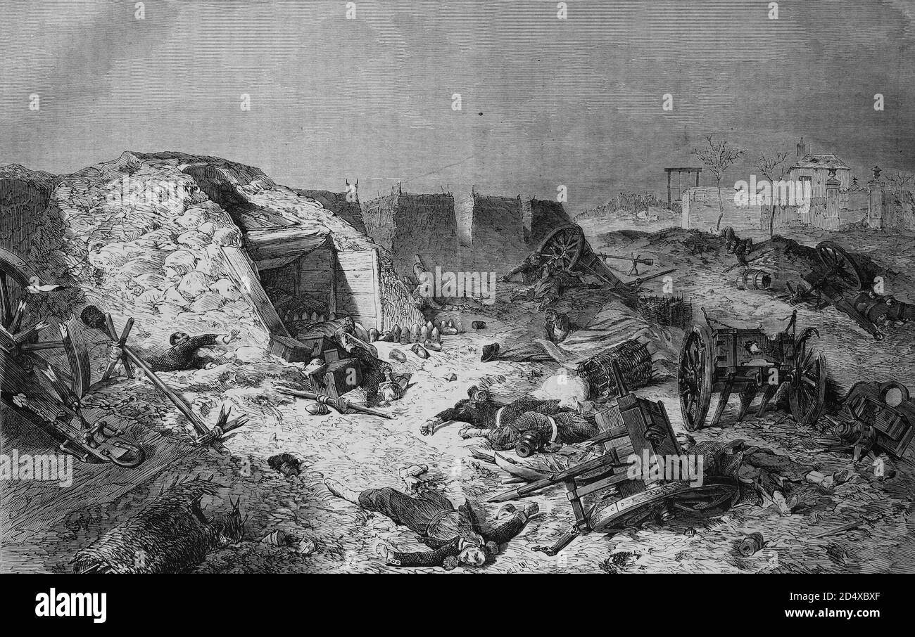 Una batteria francese abbandonata sul Mont Abron, illustrata storia di guerra, tedesco - guerra francese 1870-1871 Foto Stock