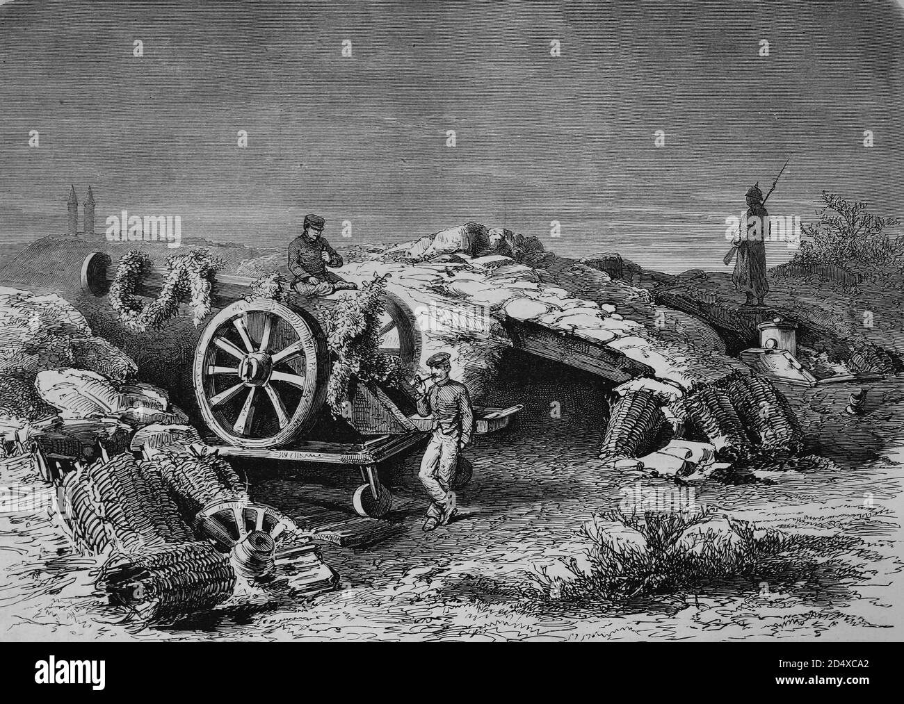 Alla batteria di Perouse vicino Belfort dopo la proclamazione della pace, illustrata storia di guerra, tedesco - guerra francese 1870-1871 Foto Stock