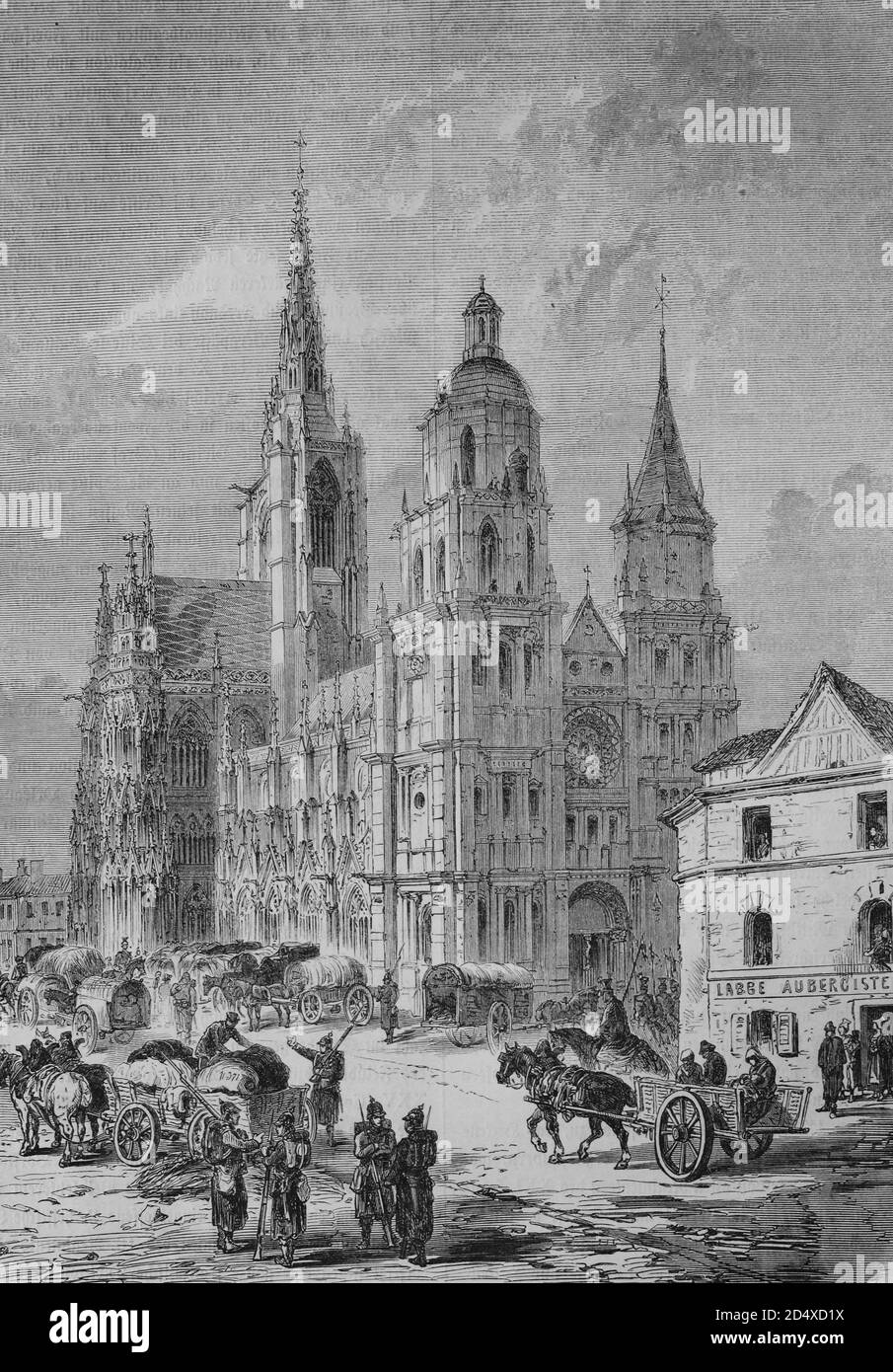 Truppe tedesche sul luogo cattedrale di Ebreux, gennaio 1871, illustrato storia di guerra, tedesco - guerra francese 1870-1871 Foto Stock