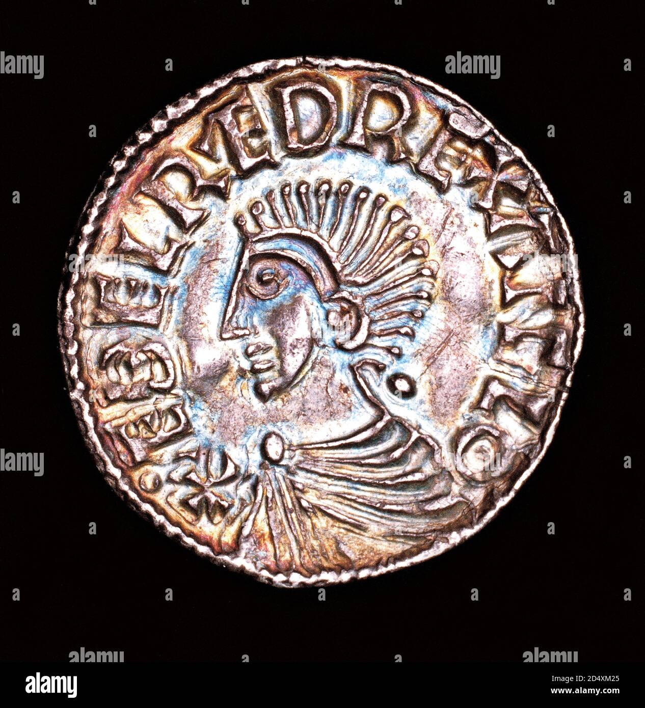 Rare Coin, England Silver Long Cross Penny, Bust of Aethelred, The Unready, 978 d.C. Foto Stock