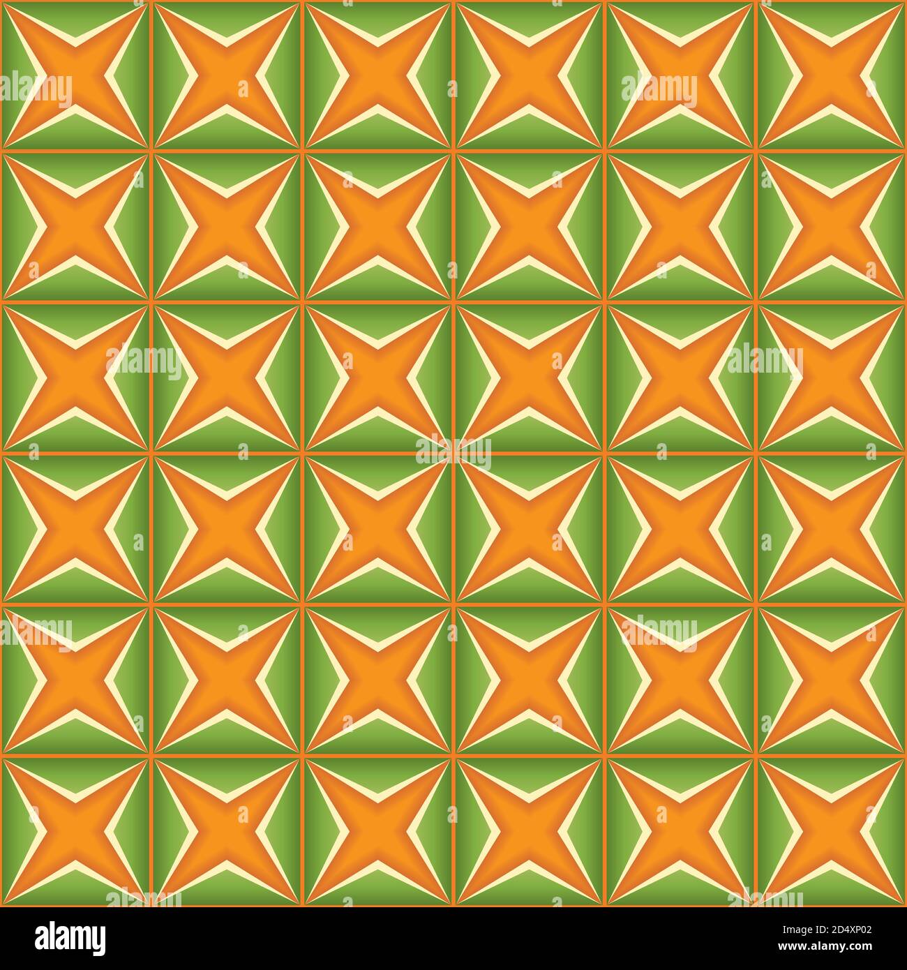 Campitura vettoriale senza giunture geometriche di colore verde arancione con quadrati e triangoli Illustrazione Vettoriale