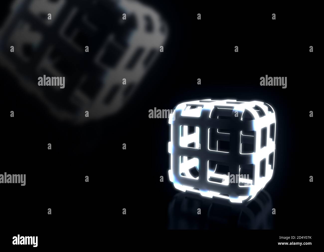 Contenitore a gabbia cubica astratta su sfondo scuro, illustrazione di rendering 3d Foto Stock