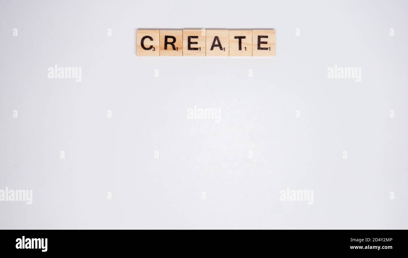 CREA testo su sfondo bianco Foto Stock