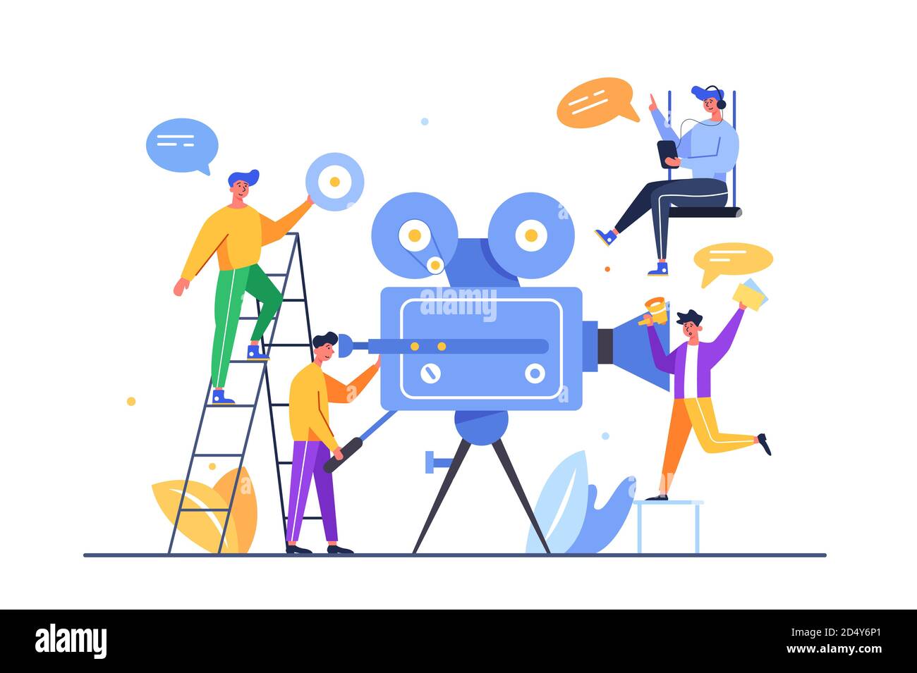 Un team di ragazzi sta girando video Illustrazione Vettoriale