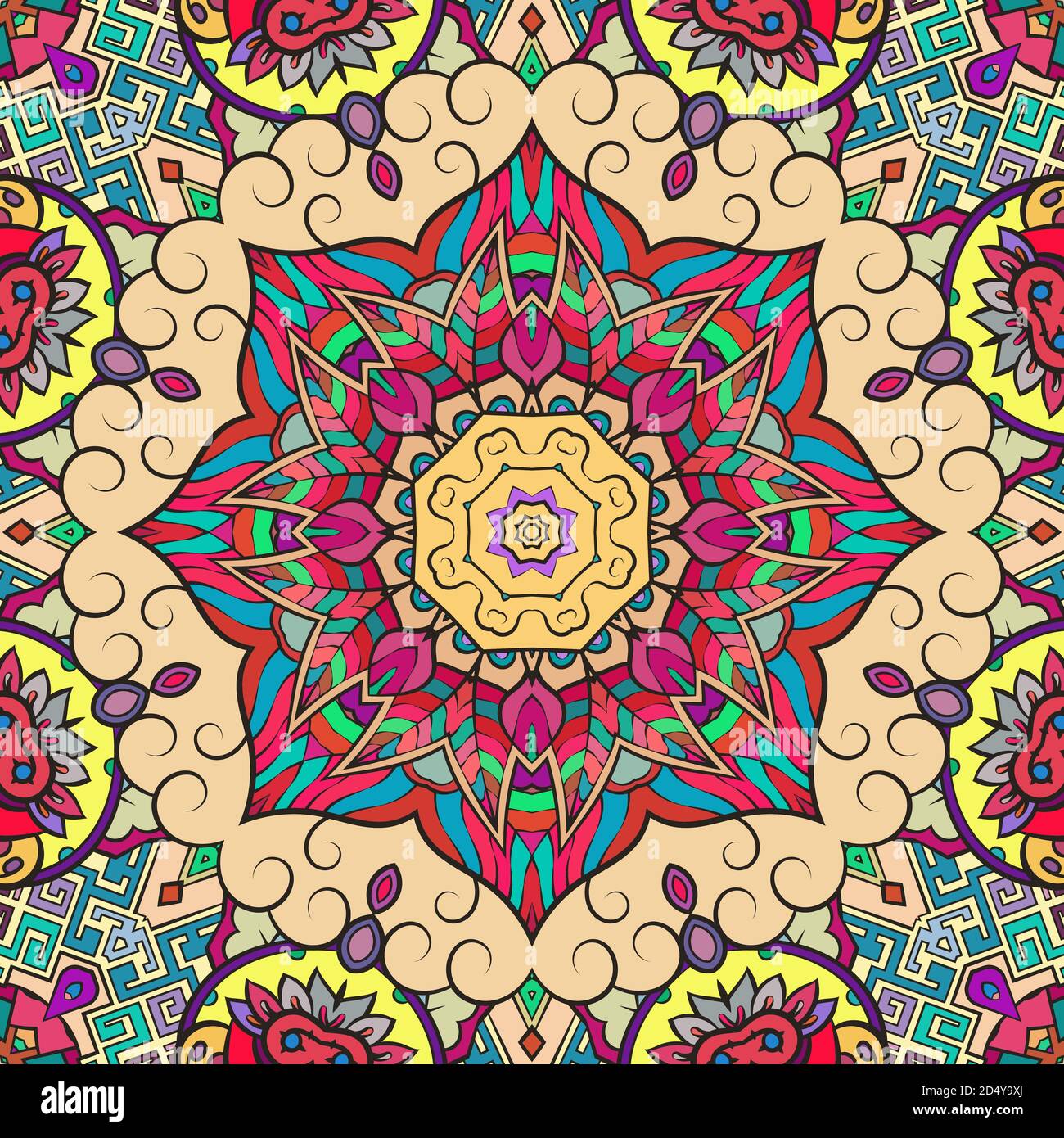 Design mehndi per piastrelle tracheate senza cuciture Illustrazione Vettoriale Design mehndi per piastrelle tracheate senza cuciture Illustrazione Vettoriale