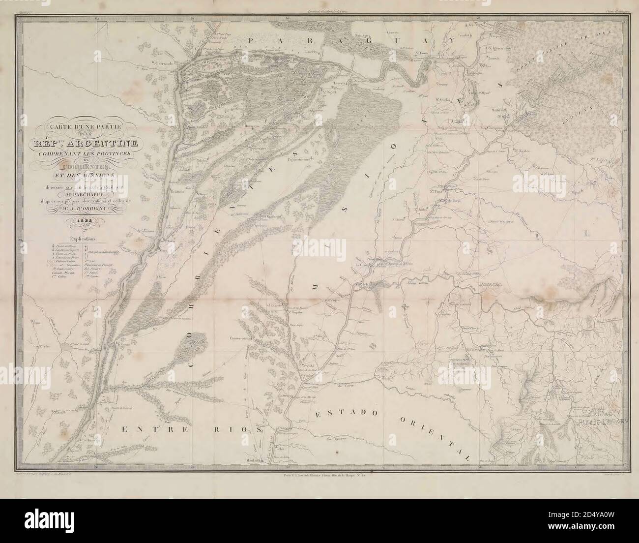 Antica mappa del XIX secolo dell'Argentina dal libro 'Voyage dans l'Amérique Méridionale' [viaggio in Sud America: (Brasile, repubblica orientale dell'Uruguay, Repubblica argentina, Patagonia, repubblica del Cile, repubblica di Bolivia, repubblica del Perù), eseguito negli anni 1826 - 1833] Atlante di: Orbigny, Alcide Dessalines d', d'Orbigny, 1802-1857; Montagne, Jean François Camille, 1784-1866; Martius, Karl Friedrich Philipp von, 1794-1868 pubblicato Parigi :Chez Pitois-Levrault. Pubblica a Parigi nel 1846-1847 Foto Stock