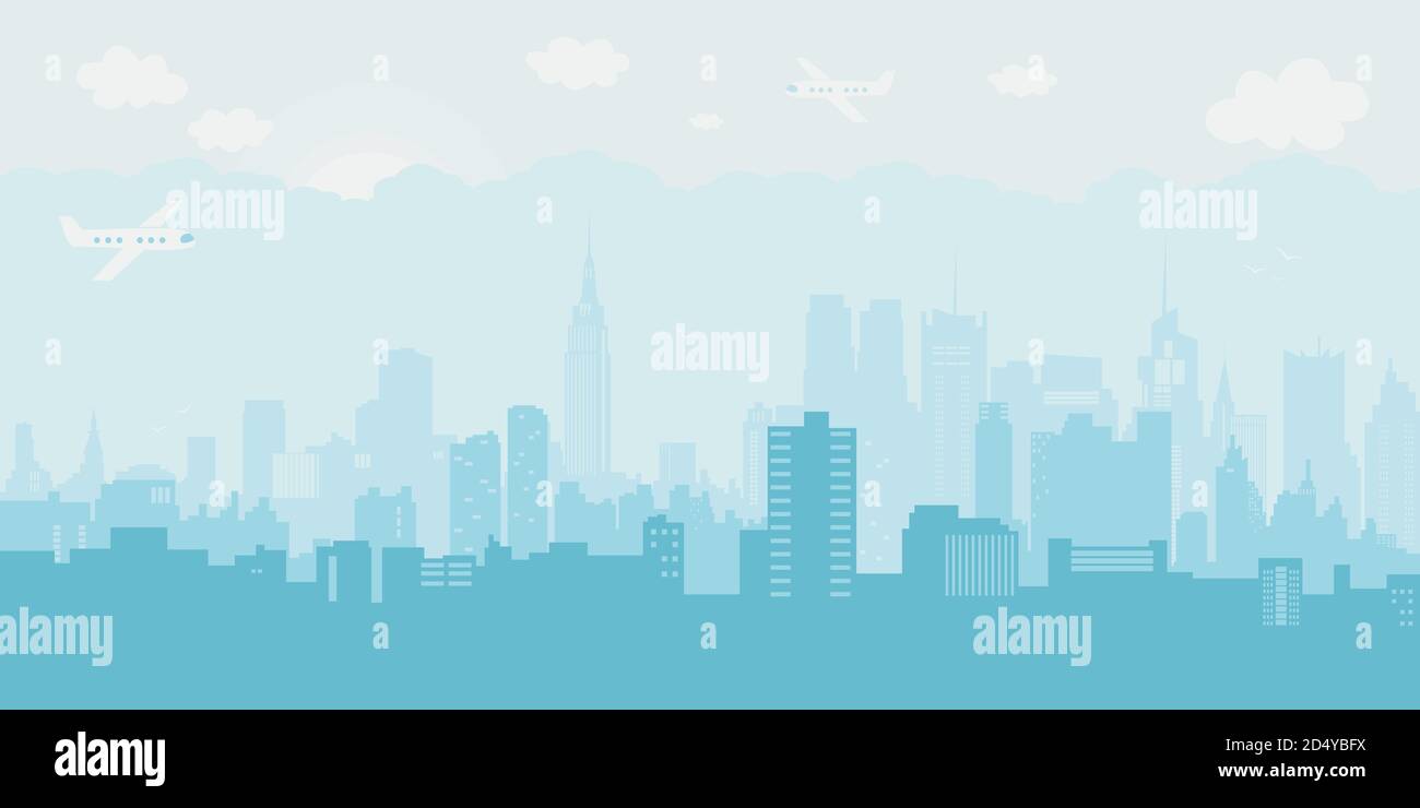 Silhouette della città in un giorno. Illustrazione vettoriale Illustrazione Vettoriale