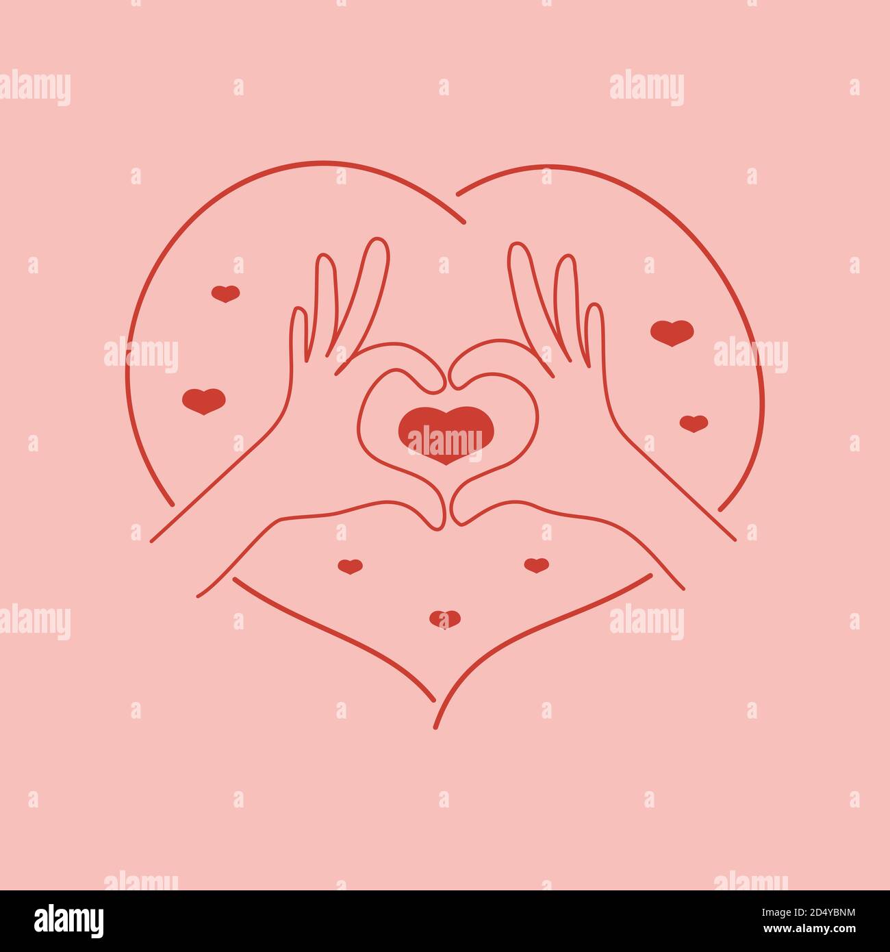 Illustrazione d'amore in linea trendy stile cuore fatto con le dita Concetto di auto-cura Illustrazione Vettoriale
