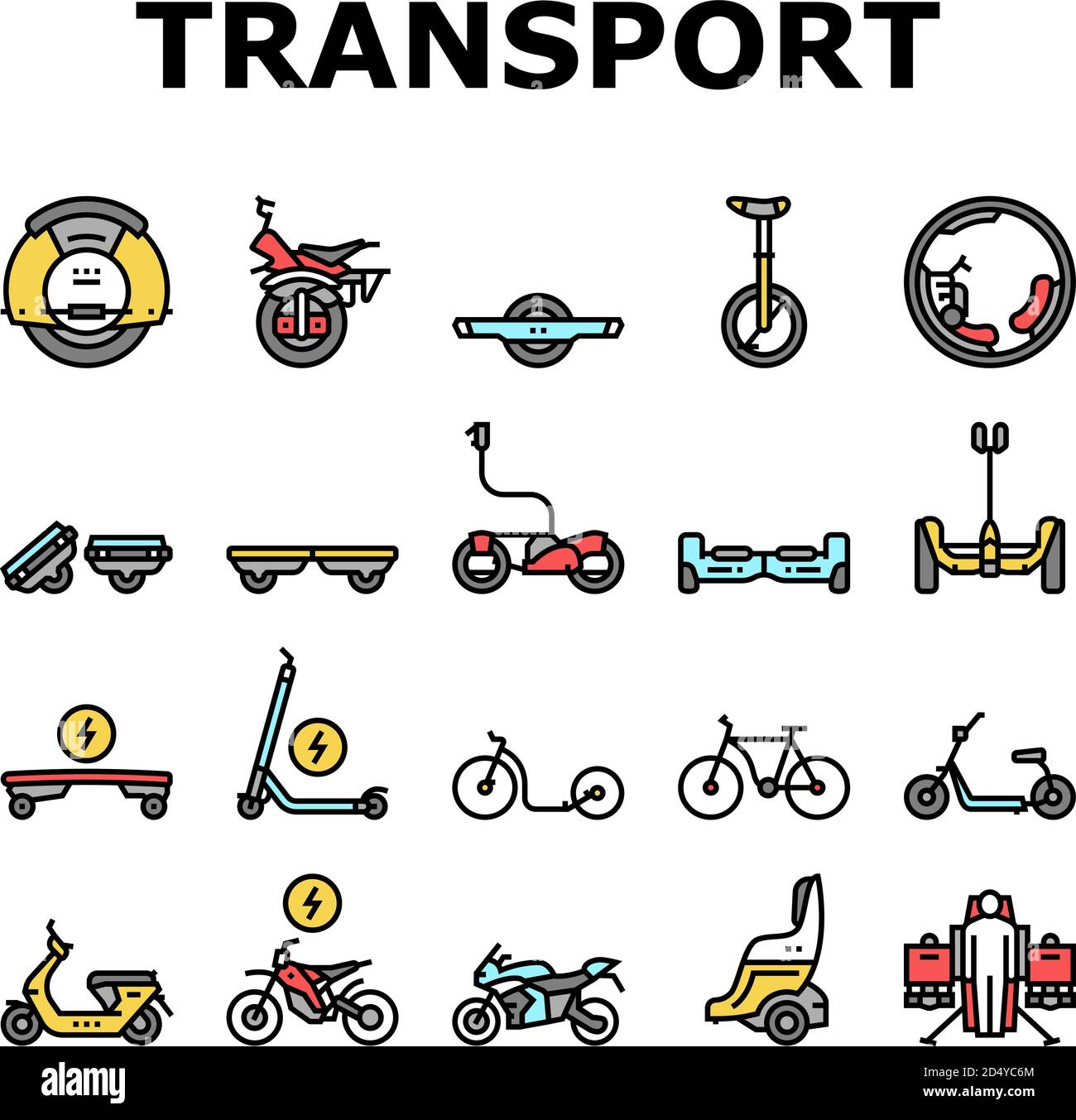 Icone della raccolta trasporto personale Imposta vettore Illustrazione Vettoriale