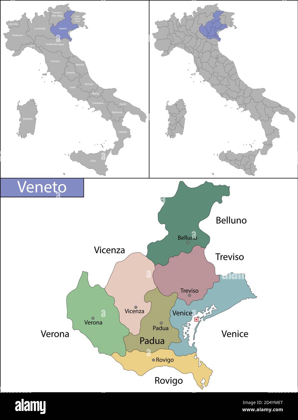 Il Veneto è una regione dell'Italia nordorientale Illustrazione Vettoriale