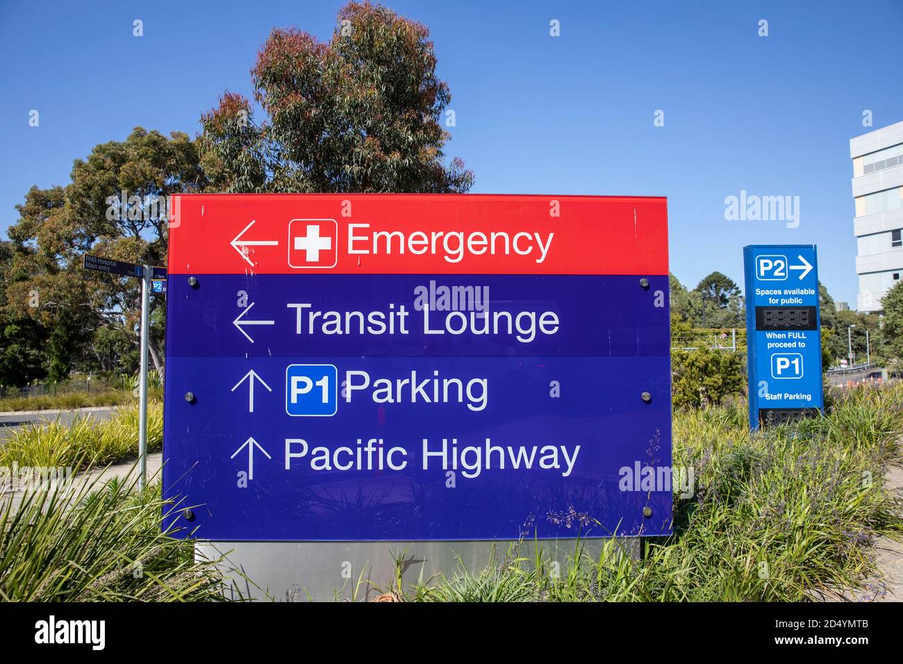 Segnaletica e segnaletica per l'ospedale e l'ospedale Royal North Shore Sydney, Sydney, NSW, Australia Foto Stock
