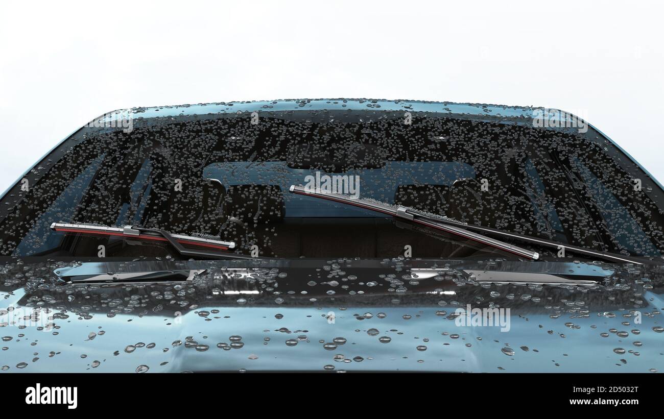 i tergicristalli per auto con rivestimento in silicone rosso spazzano l' acqua dal rendering 3d del parabrezza dell'auto su bianco Foto stock - Alamy
