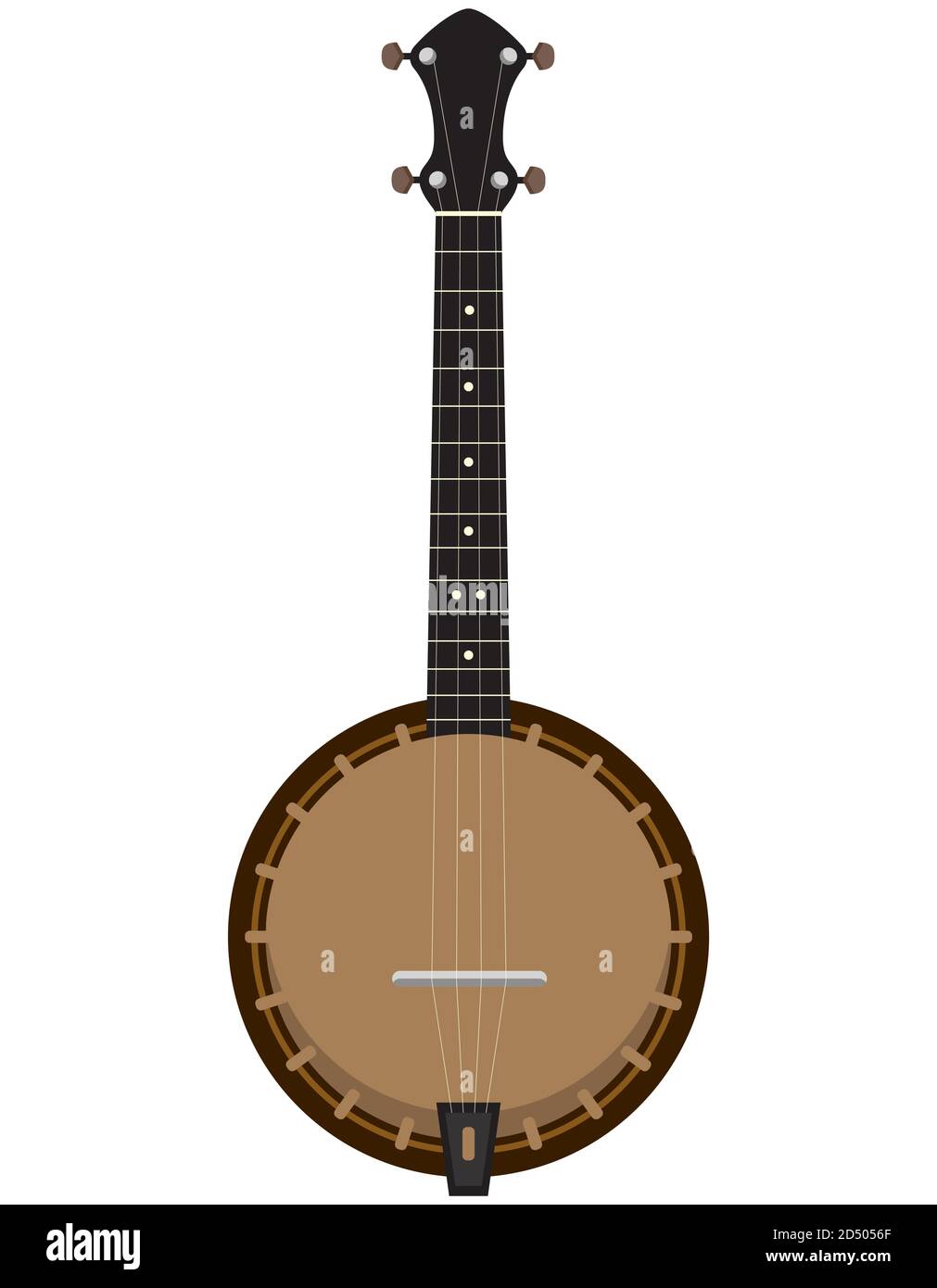 Banjo isolato su sfondo bianco. Strumento musicale in stile cartoon. Illustrazione Vettoriale
