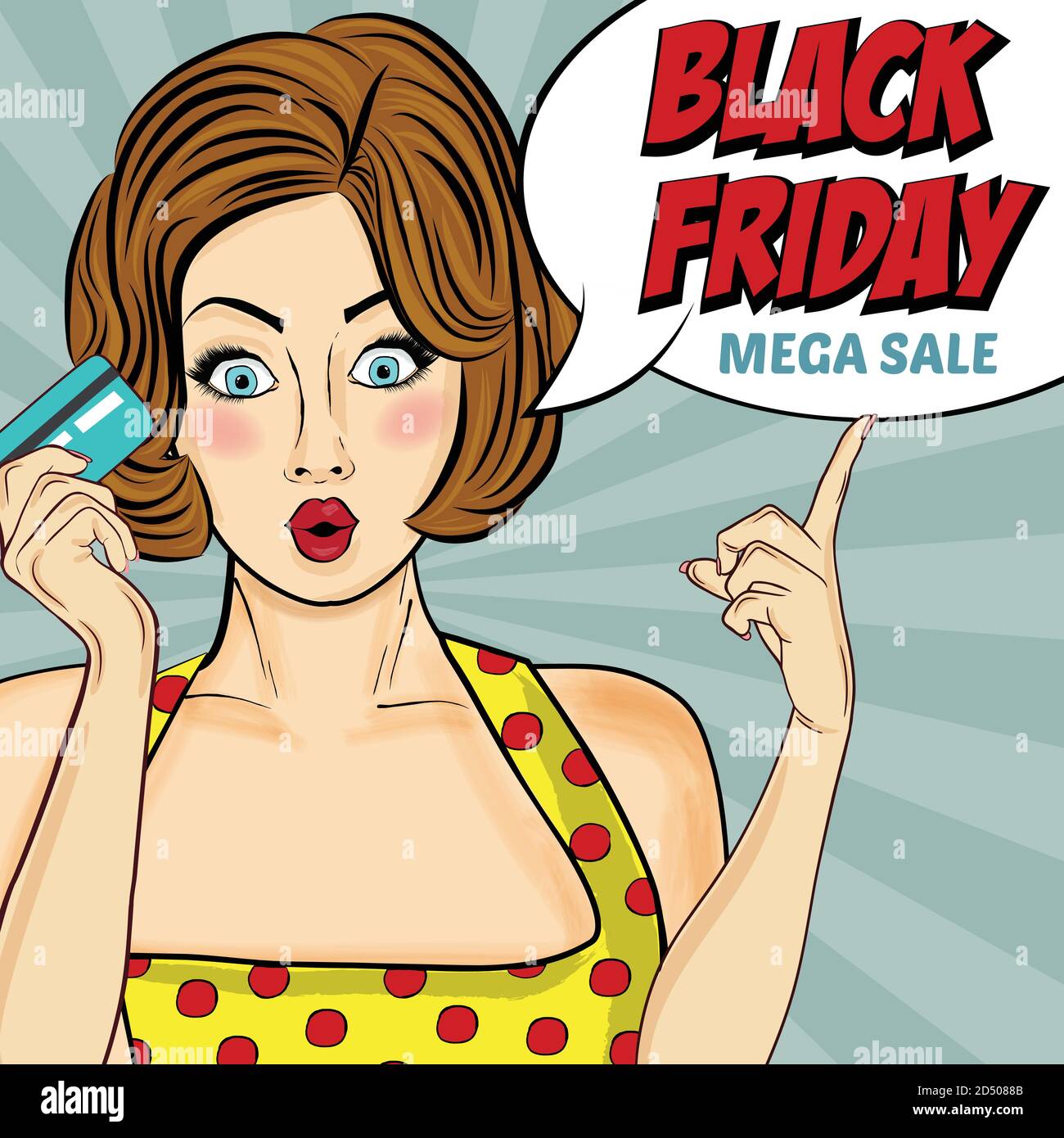 Banner Black Friday con pin-up ragazza. Stile retrò. Vettore Illustrazione Vettoriale