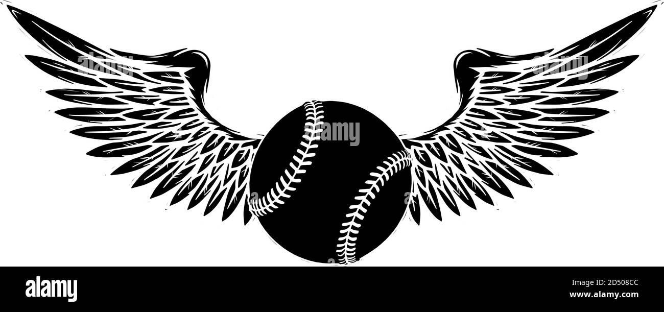 Palla da baseball che volano con angelo Wings vettore silhouette nero Illustrazione Vettoriale
