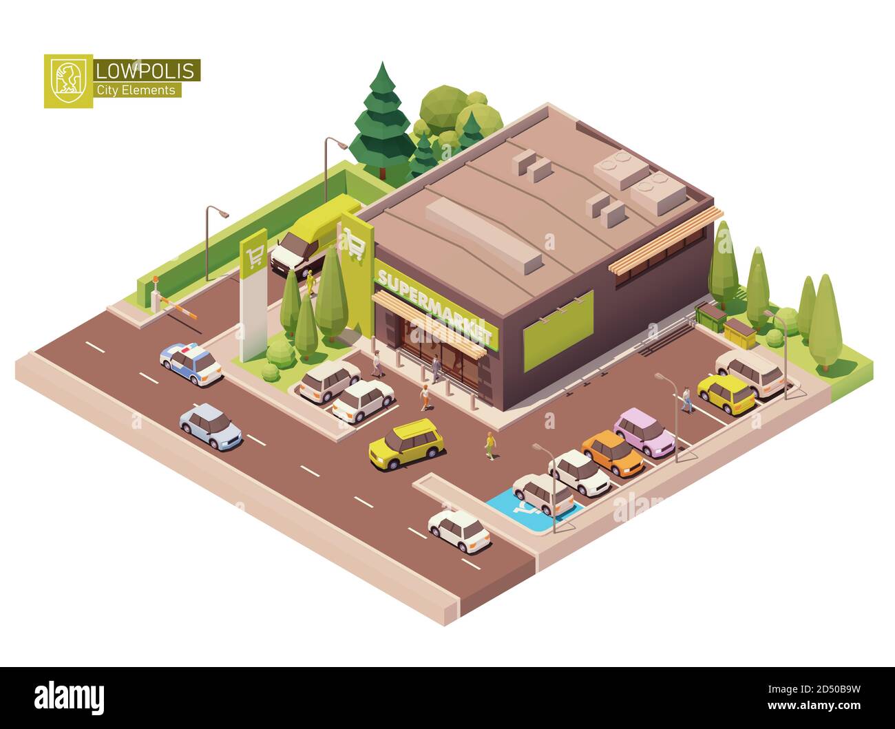 Vector edificio isometrico supermercato Illustrazione Vettoriale
