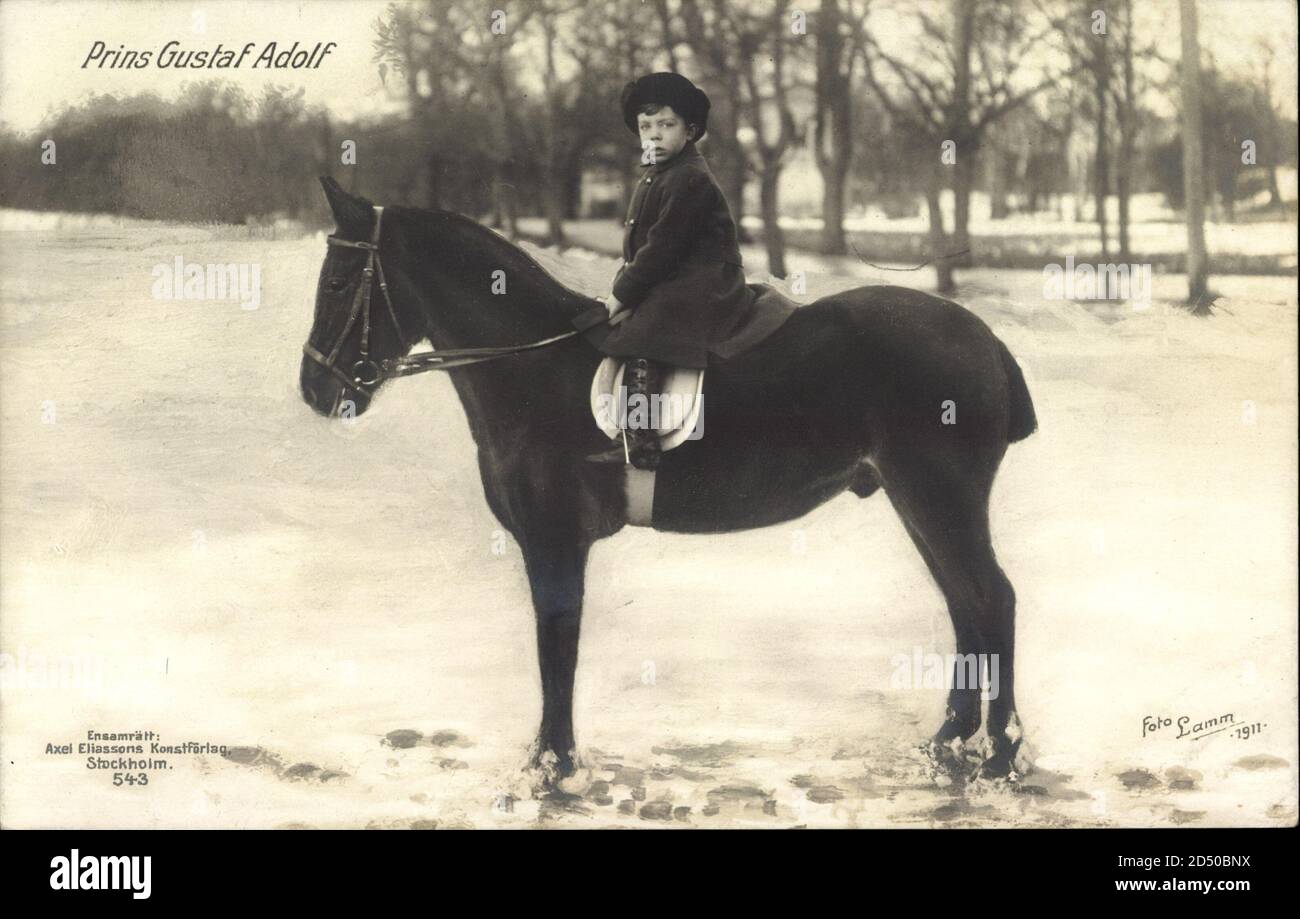 Prinz Gustav Adolf von Schweden zu Pferd, Winter | usage worldwide Foto Stock