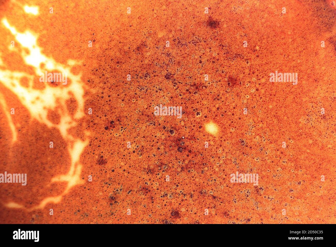 Vista dalla parte superiore della schiuma di caffè istantaneo appena prodotta. Adatto per l'uso come sfondo. Foto Stock