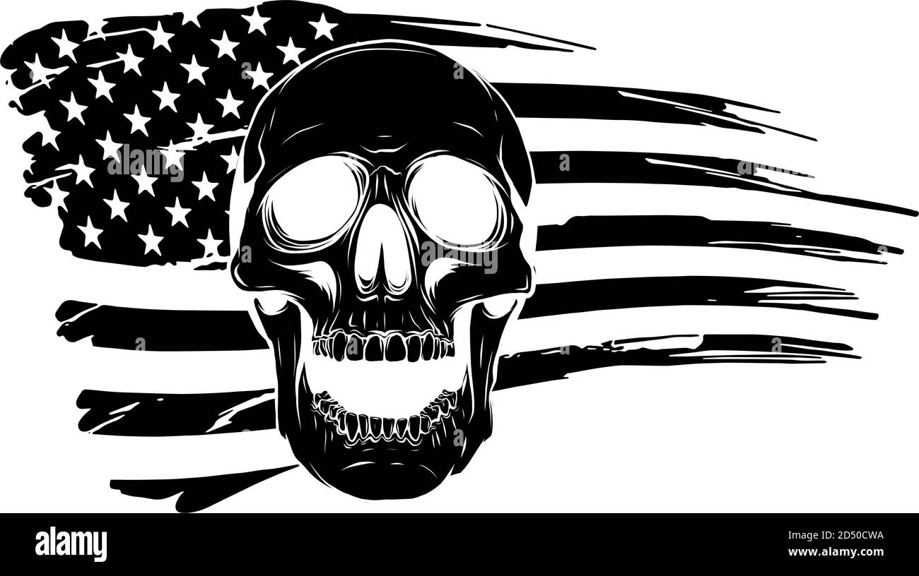 Sagoma nera illustrazione vettoriale America bandiera dipinta su un cranio Illustrazione Vettoriale