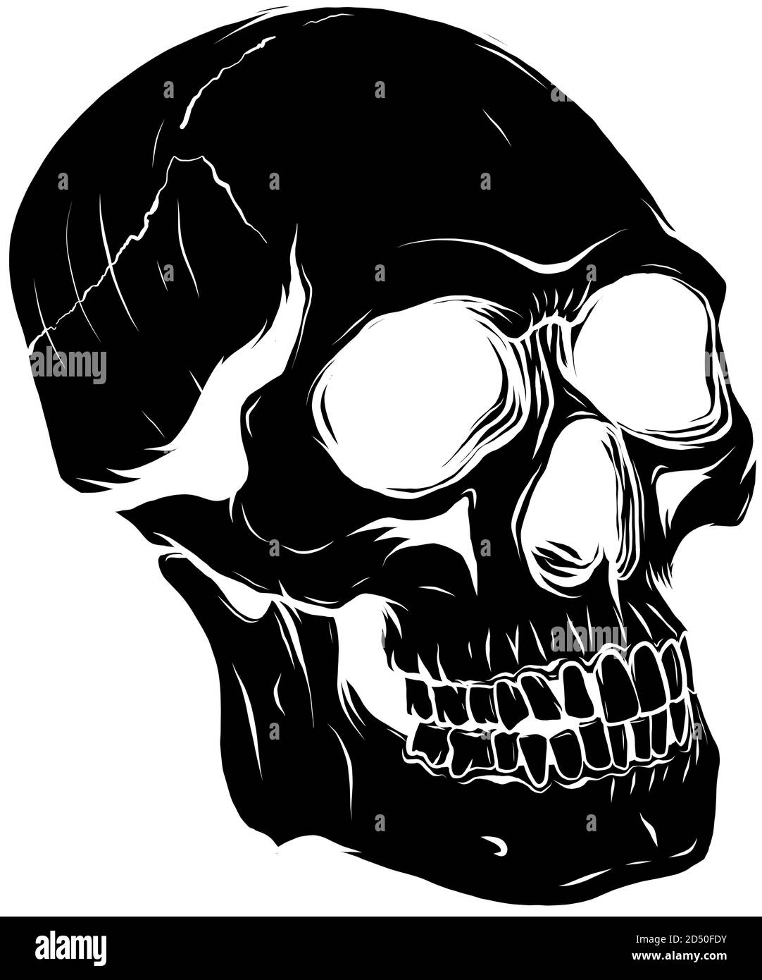 Silhouette nera illustrazione di un vettore cranio umano Illustrazione Vettoriale
