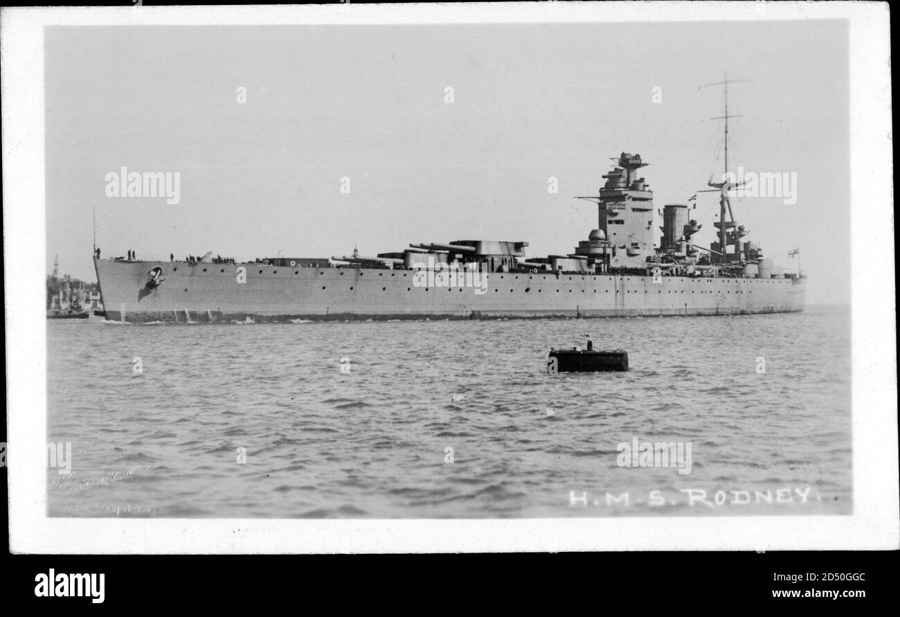Britisches Kriegsschiff, HMS Rodney, Ansicht Backbord | utilizzo in tutto il mondo Foto Stock