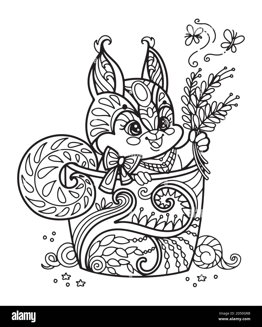 Kawaii simpatico scoiattolo in una tazza di colorazione Illustrazione Vettoriale