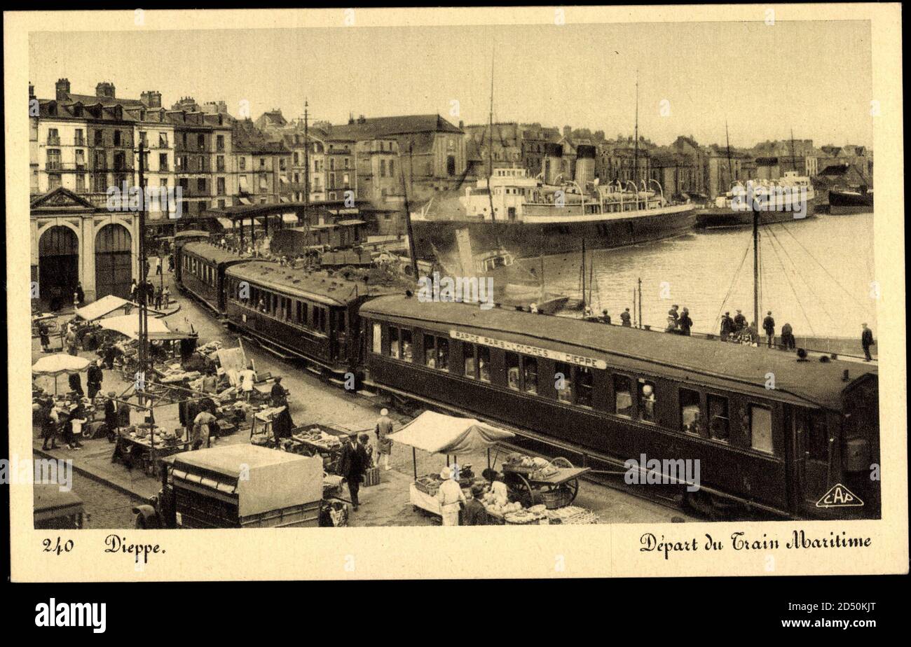 Dieppe Seine Maritime Francia, partenza del treno Maritime, Bateau à vapeur | utilizzo in tutto il mondo Foto Stock
