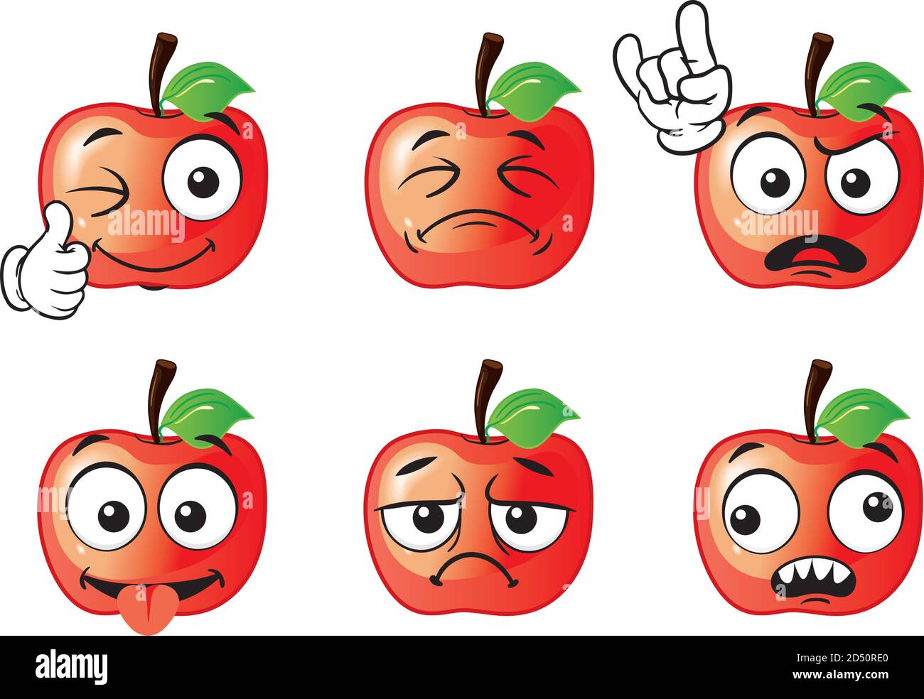 Insieme vettoriale di carattere cartoon con molte espressioni. Apple Illustrazione Vettoriale