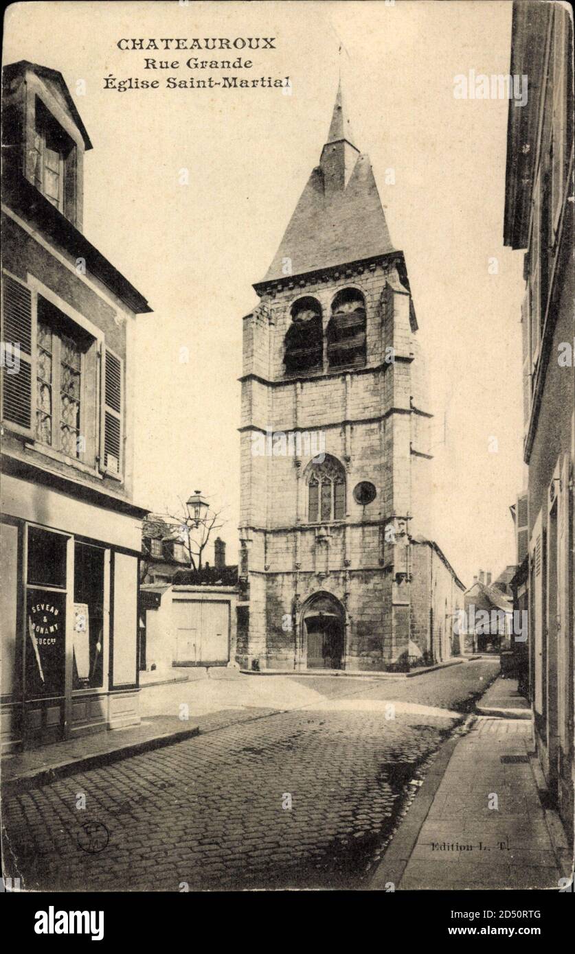 Châteauroux Indre, vue générale de la Rue Grande, Eglise Saint Martial | utilizzo in tutto il mondo Foto Stock