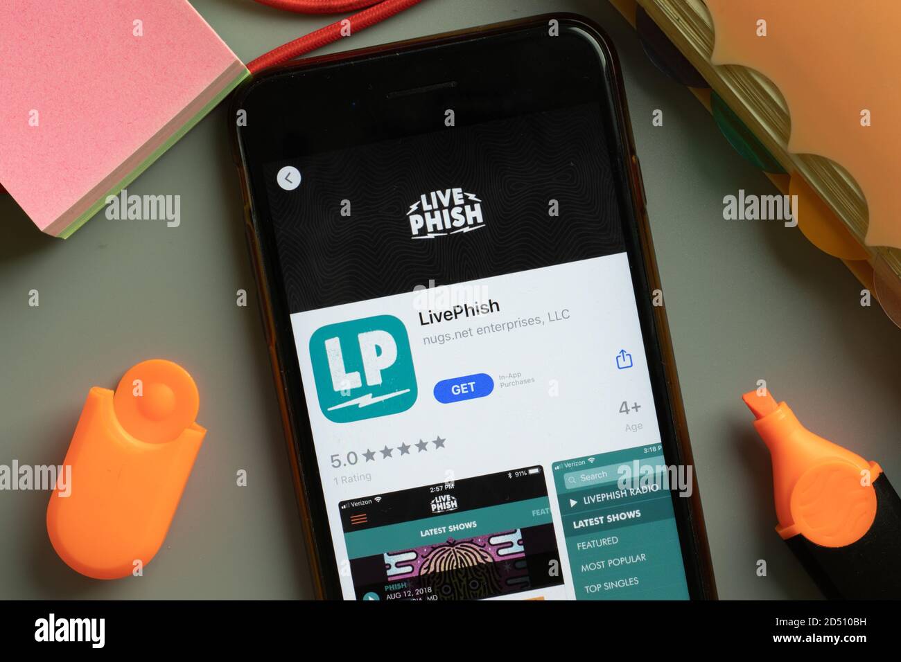 New York, USA - 29 settembre 2020: LivePhish logo dell'app mobile sullo schermo del telefono primo piano, editoriale illustrativo Foto Stock
