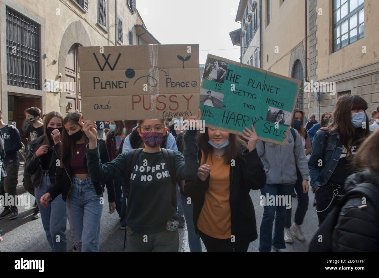 Venerdì per il futuro sciopero climatico a Firenze, gli studenti protestano per il cambiamento climatico Foto Stock