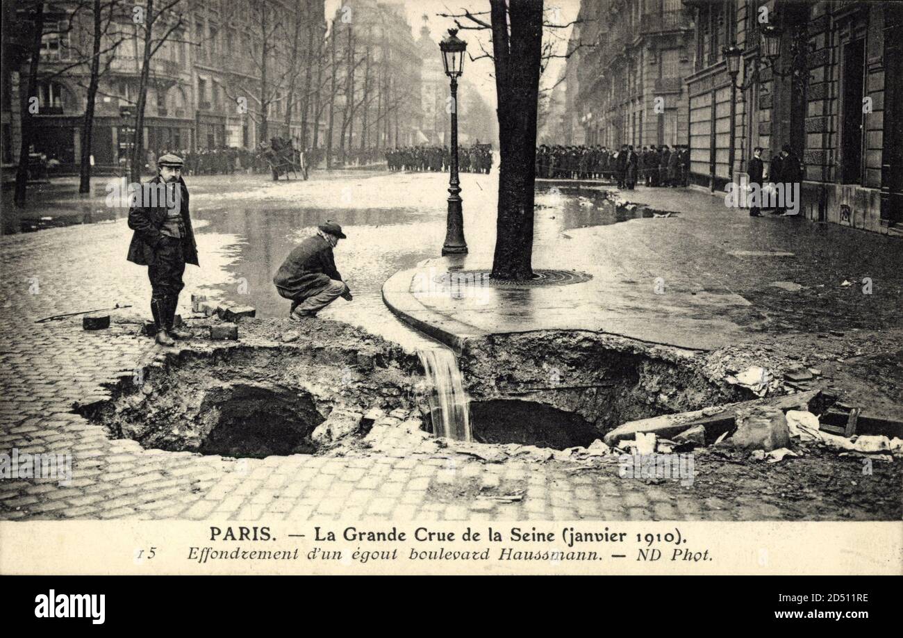 Parigi, Inondation Seine, 1910, Effondurement d'une égout Bld. Haussmann | utilizzo in tutto il mondo Foto Stock