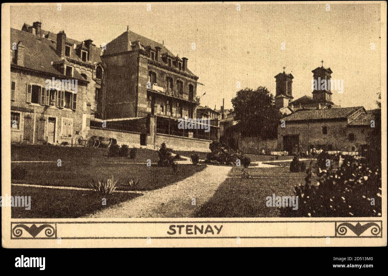 Stenay Meuse, Garten, Kirchtürme, Gebäude, Wege | utilizzo in tutto il mondo Foto Stock
