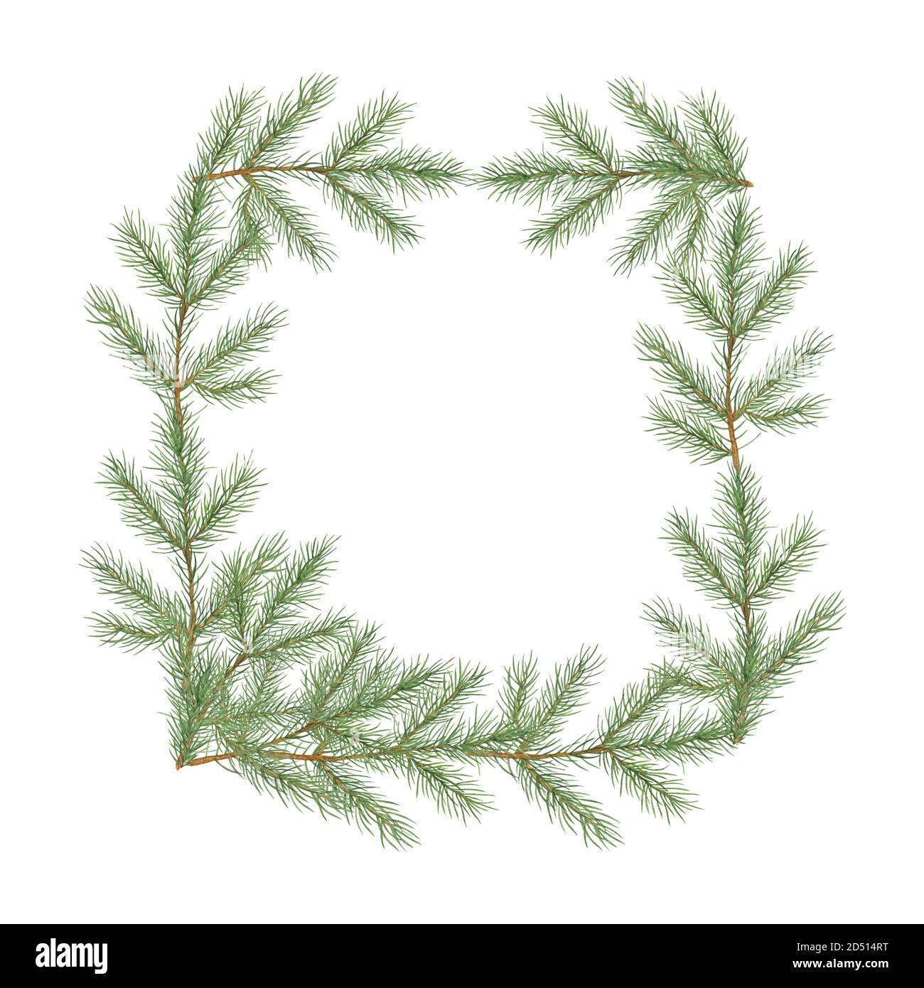 Albero di Natale ramo quadrato cornice acquerello illustrazione semplice mano disegnato modello di umore festivo per biglietto di auguri, banner, celebrazione di festa invernale design Foto Stock