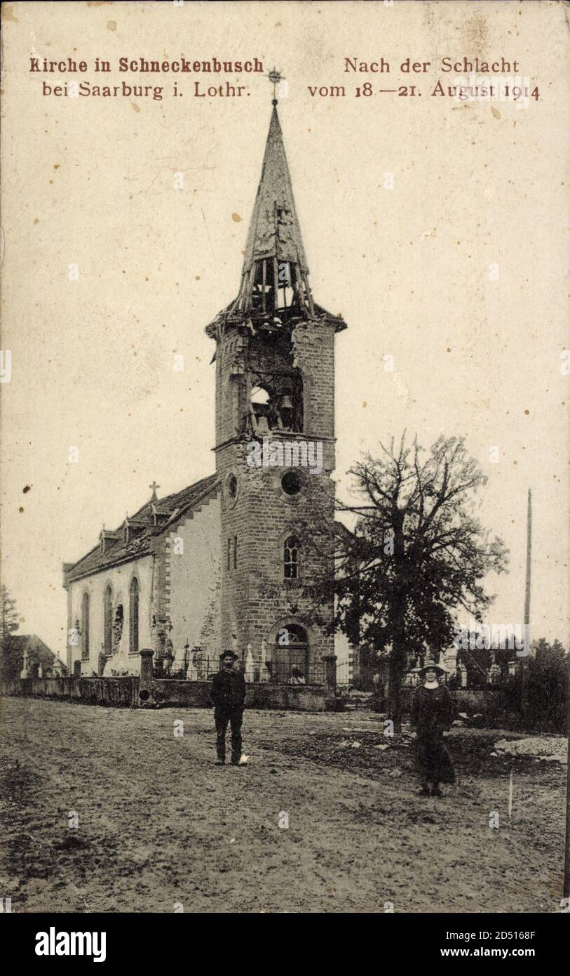 Schneckenbusch Moselle Lothringen, Kirche nach der Schlacht bei Saarburg 1914 | usage worldwide Foto Stock