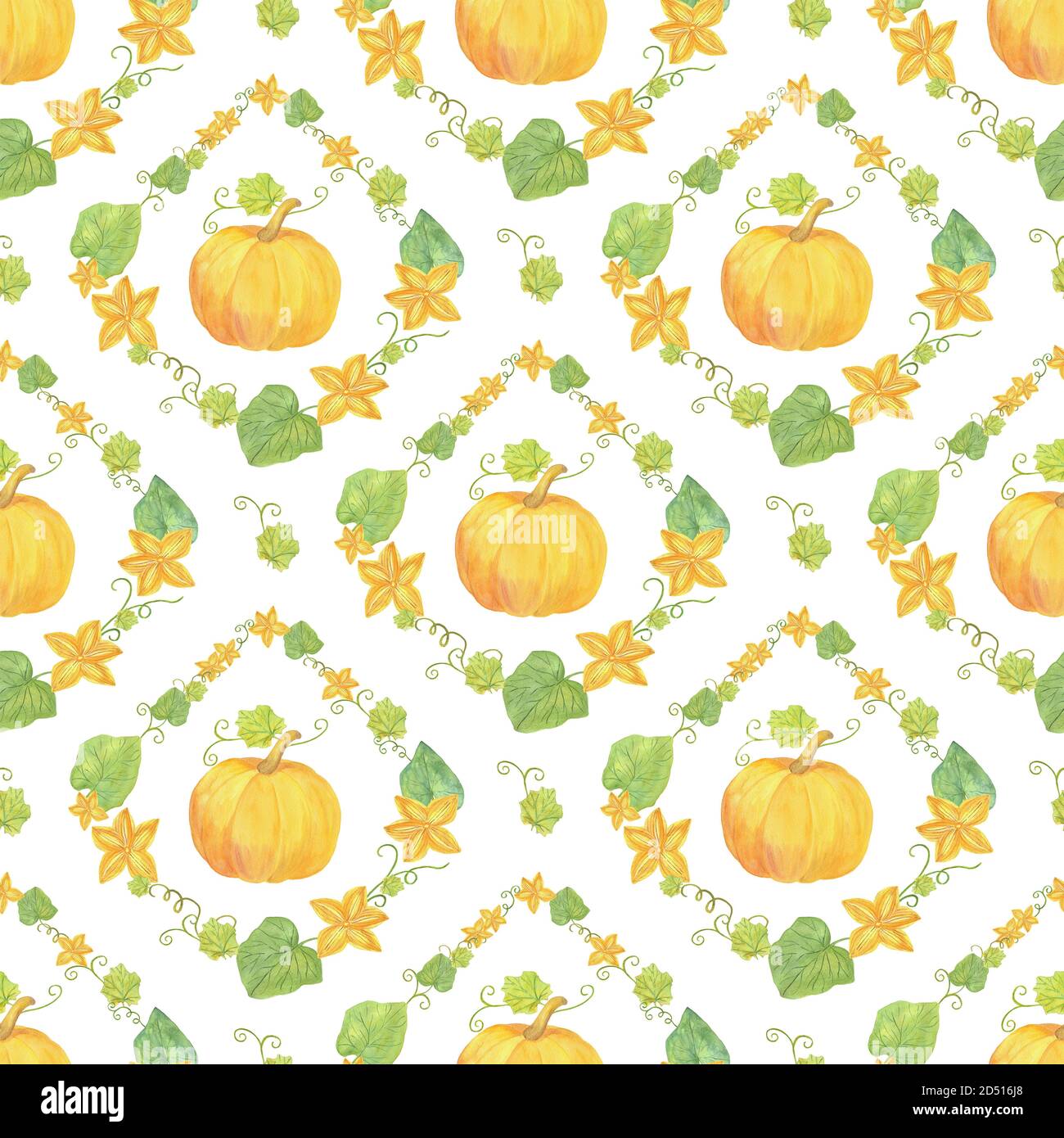 Zucche acquerello cornice disegnata a mano sotto forma di losanga, stagionale autunno vacanze illustrazione, composizione floreale, disposizione per il disegno stagionale, dieta vegetariana sana, ringraziamento Foto Stock