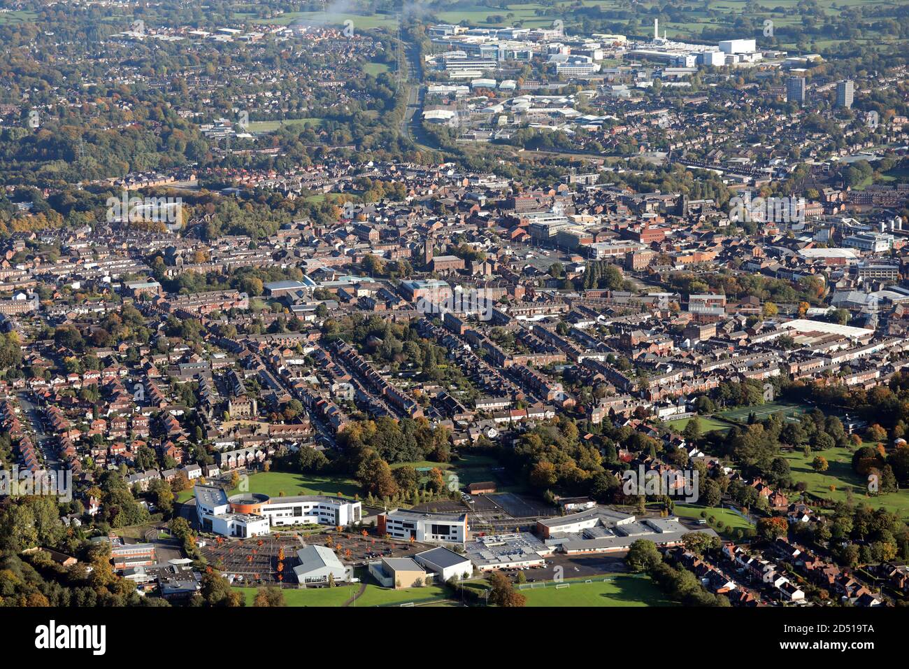 Vista aerea dal sud di Macclesfield, Cheshire Foto Stock
