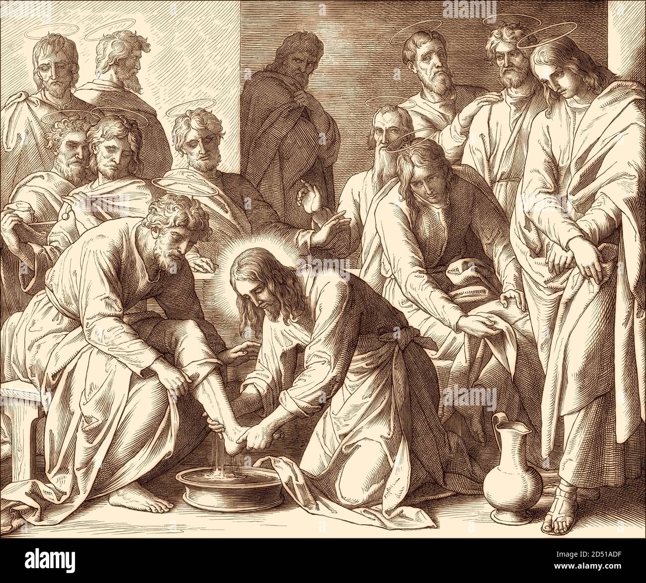 Gesù lava i piedi dei discepoli, nuovo Testamento, di Julius Schnorr von Carolsfeld, 1860 Foto Stock