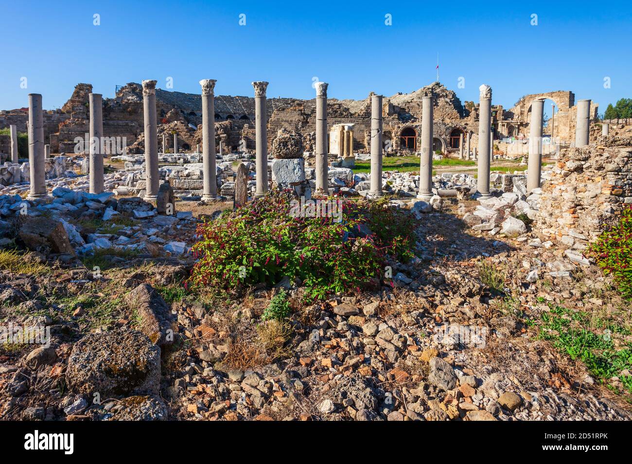L'antica città Di Side nella regione di Antalya sulla costa mediterranea della Turchia. Foto Stock