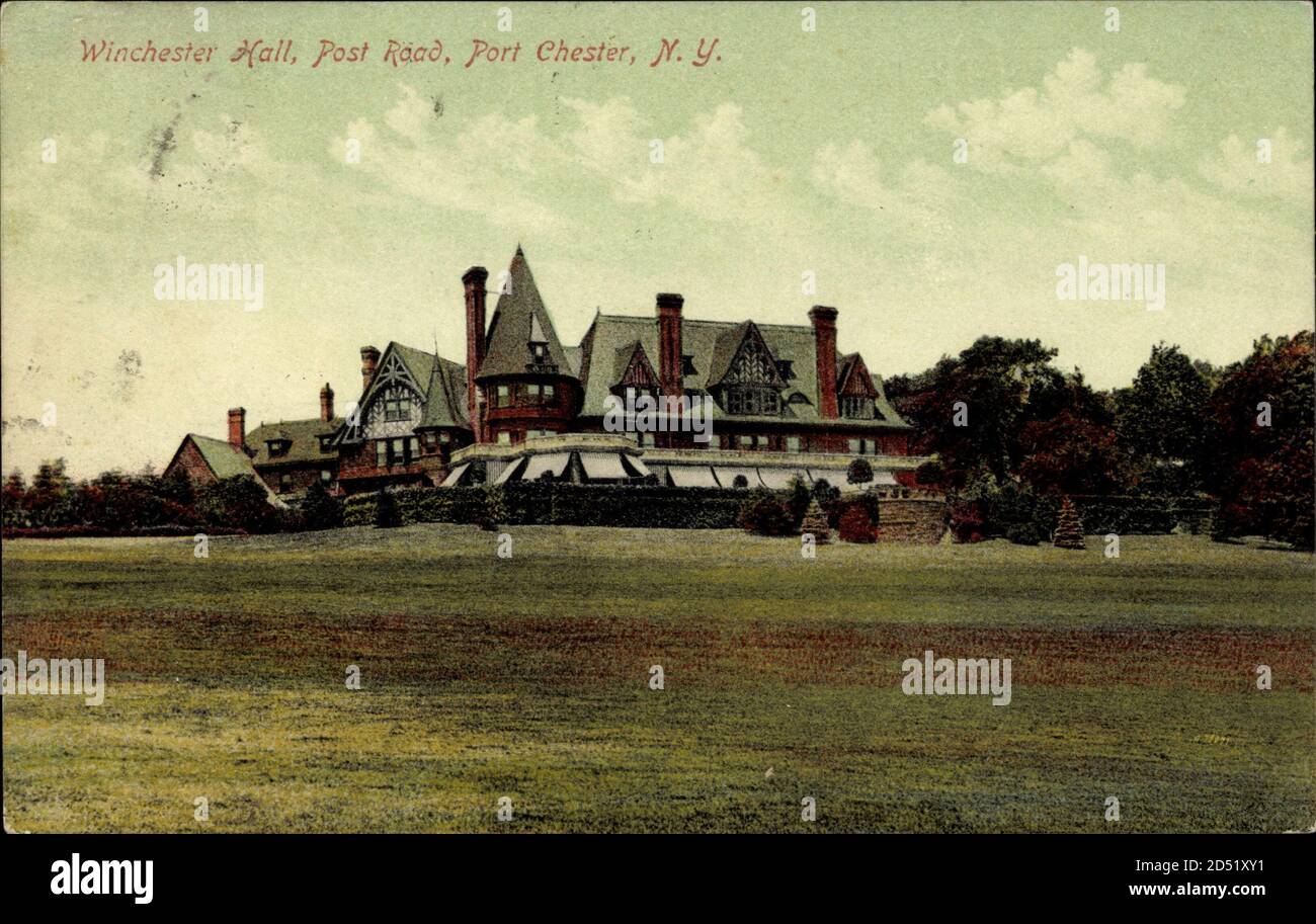 Port Chester New York Stati Uniti d'America, Winchester Hall e Post Road | utilizzo in tutto il mondo Foto Stock