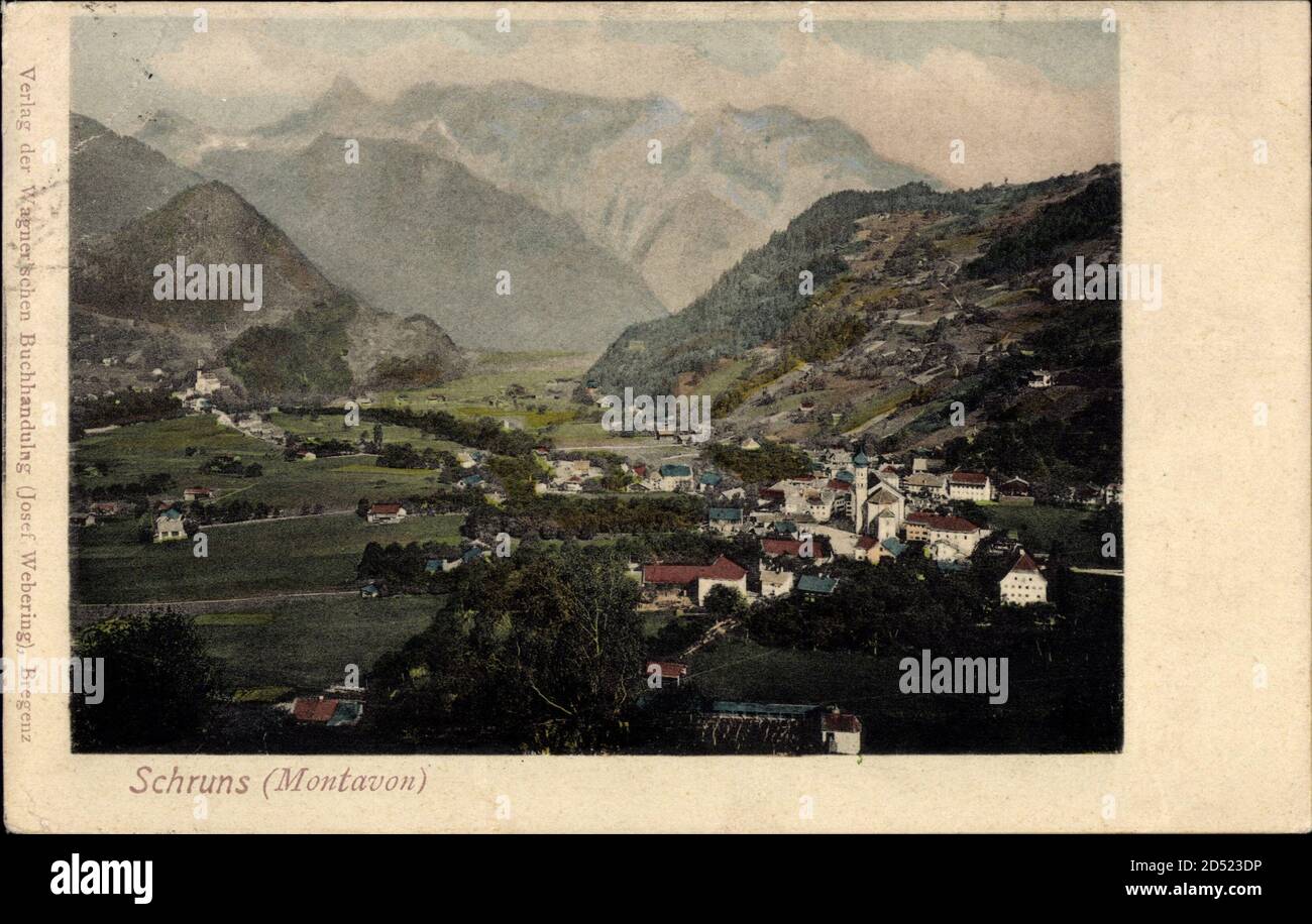 Schruns Montafon Vorarlberg, Totalansicht, Ortschaft, Gebirge | utilizzo in tutto il mondo Foto Stock