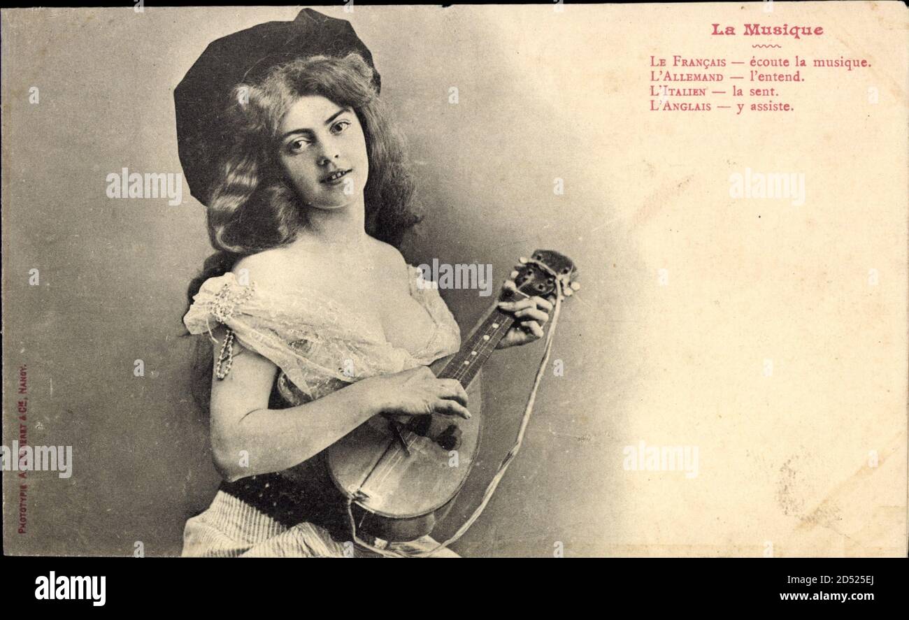 La Musique, Frankreich, Frau, Mandoline, Dekoltée | utilizzo in tutto il mondo Foto Stock