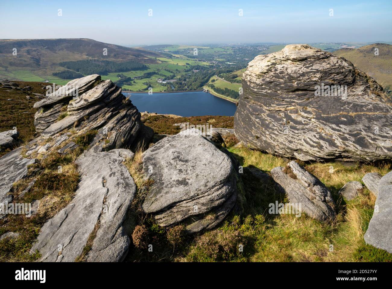 Colomba Stone Reservoir, Greenfield, Greater Manchester, Inghilterra. Foto Stock