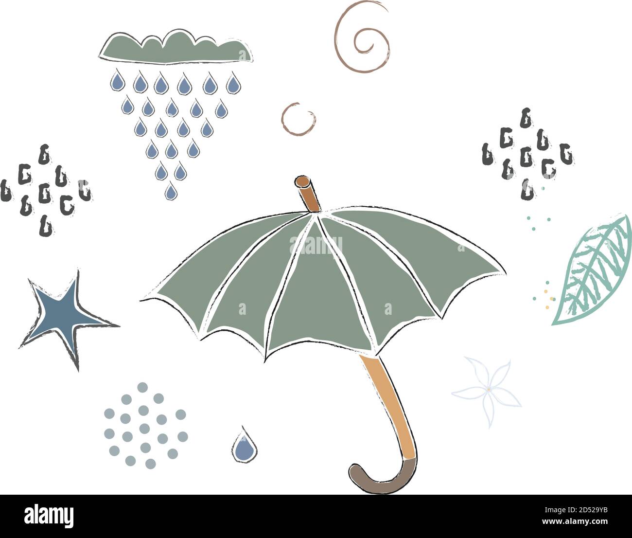 Carino Icona invernale con l'ombrello. Disegnata a mano in stile scandinavo. Illustrazione Vettoriale Illustrazione Vettoriale